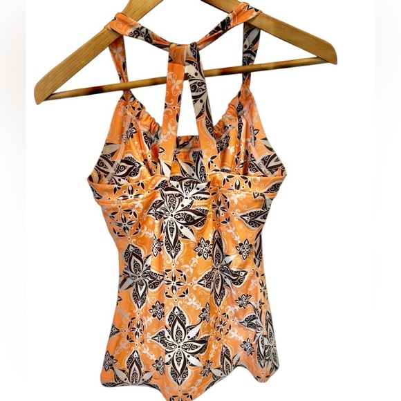 Prana Small Athletic Top Quinn Chakara Floral Orange & Brown Size Small Athlete - Picture 3 of 6
